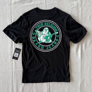 True Religion Buddha Logo Tshirt Mens Size Small Black Green Graphic NWT
